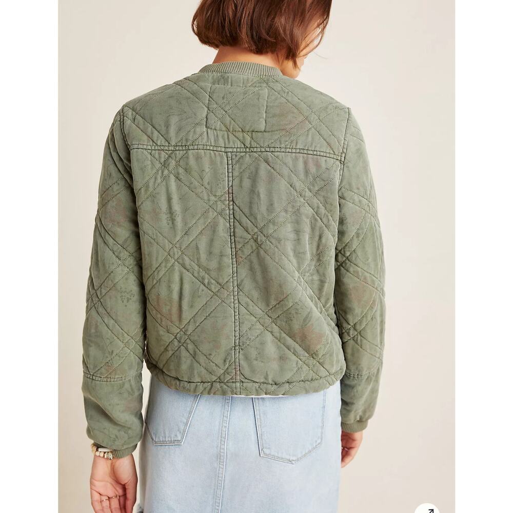 Anthropologie Quilted Bomber Jacket size XS olive green worn on TV - Picture 2 of 11